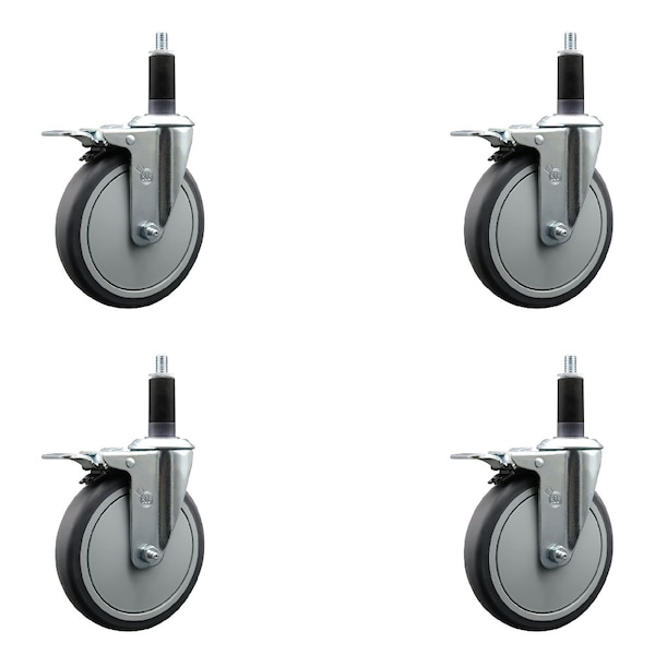 Service Caster 6'' Thermoplastic Rubber Swivel 1-1/8'' Expanding Stem Caster Set Total Lock Brake, 4PK SCC-EXTTL20S614-TPRB-118-4 - main